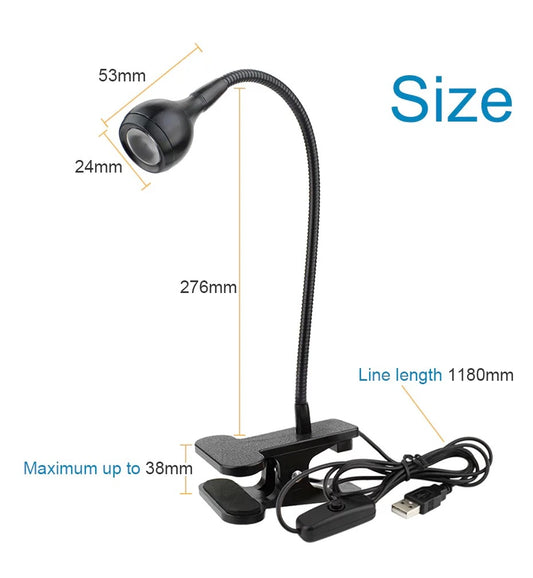 Black UV Clip Lamp. (Press On)